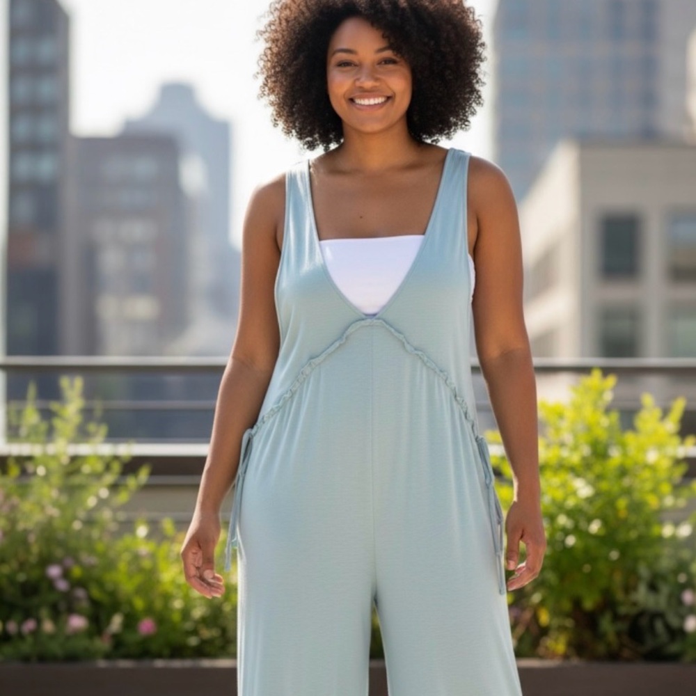 American Eagle Blue Wide Leg Jumpsuit XXL Boho Lounge Casual Beachy Soft Girl